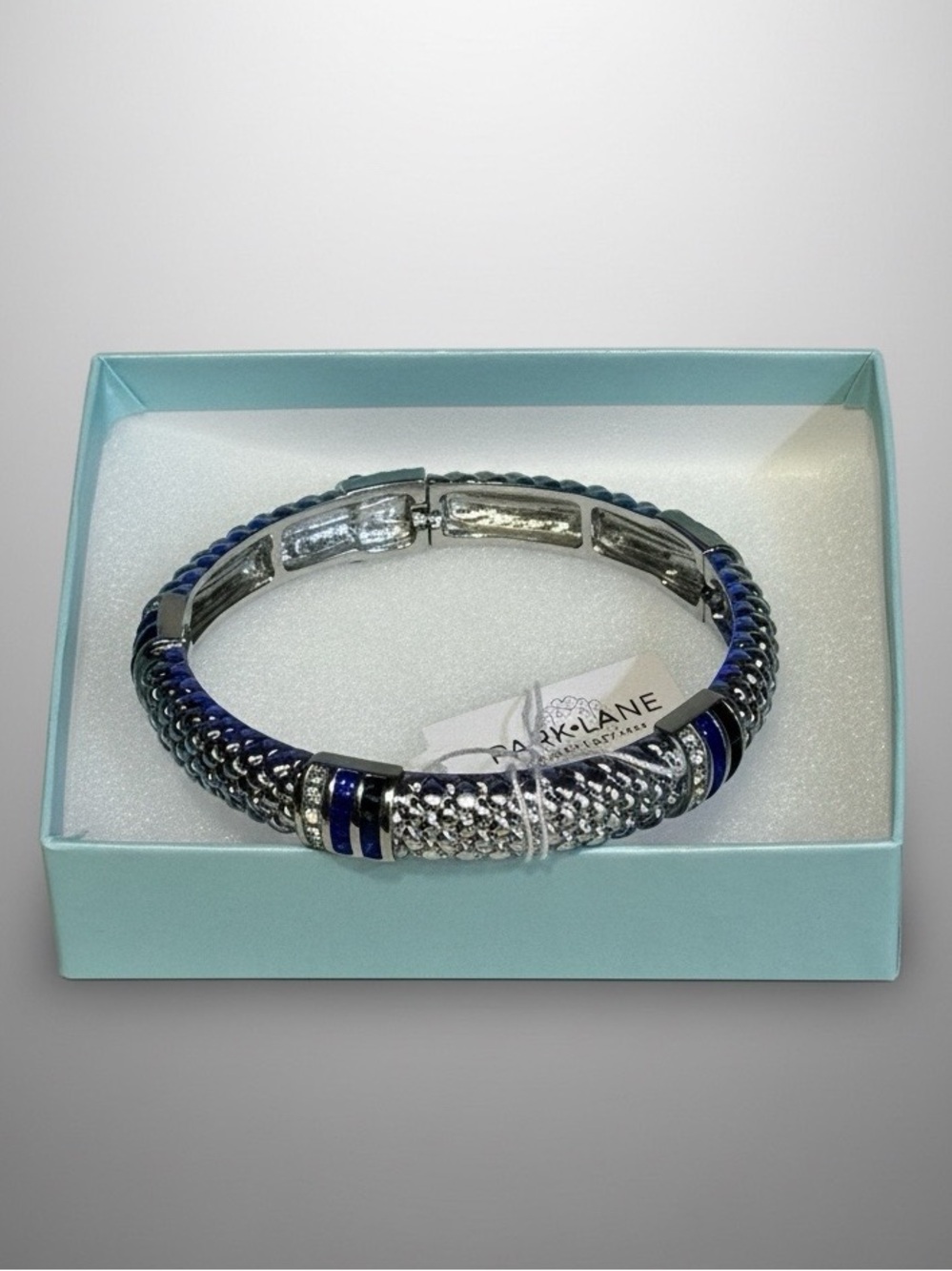 Park Lane "Aster" Blue & Clear Crystal Silver Tone Stretch Bracelet - NIB